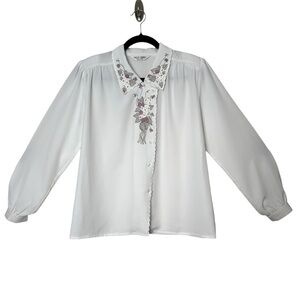 Vintage Feminine Scalloped Hem Floral Embroidered Blouse Countrycore Prairiecore